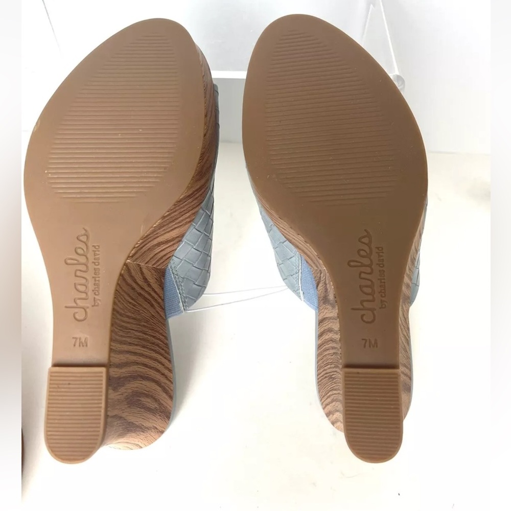 CHARLES DAVID Launder Woven Blue Wedge Sandals Cork Platform 3.75”H Heels Sz 7 - Picture 8 of 8
